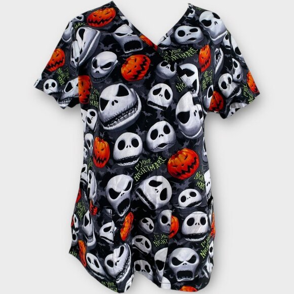 Disney Nightmare Before Christmas Halloween Vintage Wrap Style Scrub Top Small - Picture 8 of 8